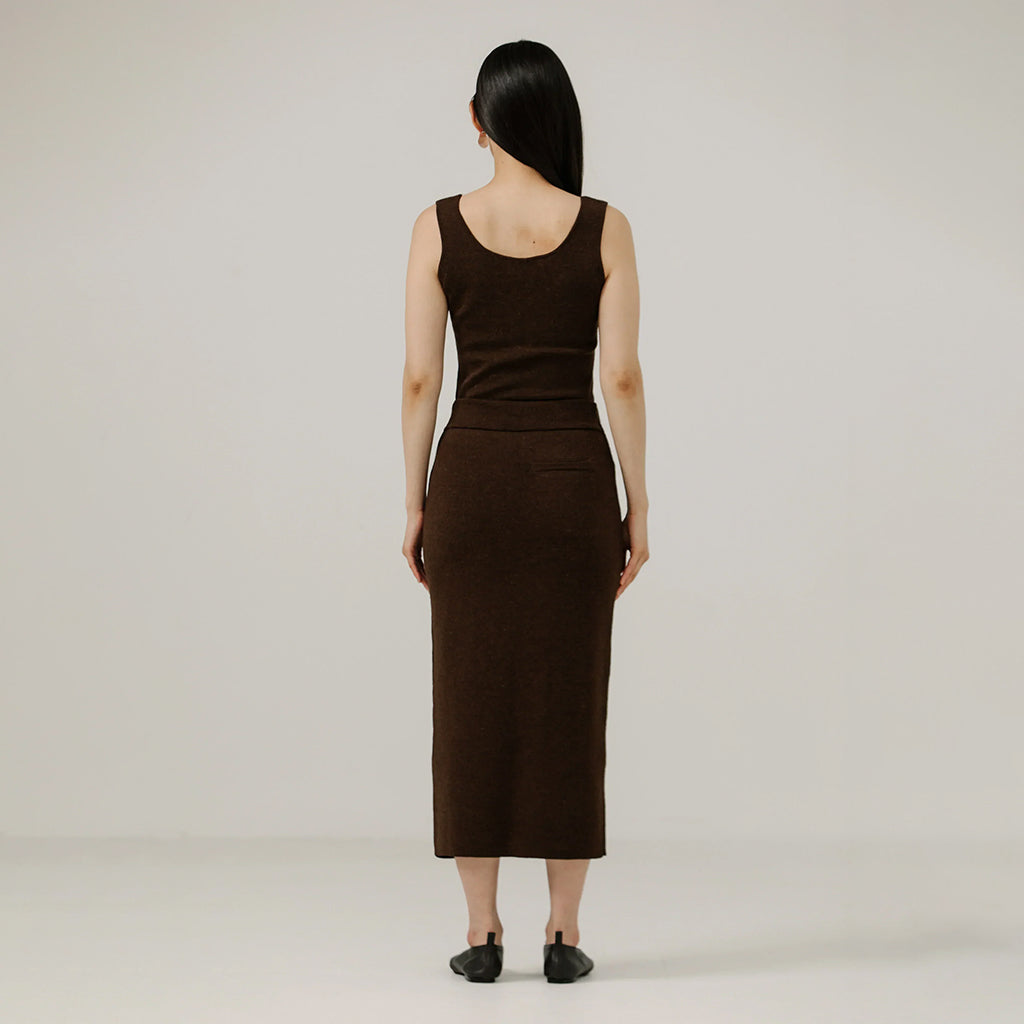 Bare Knitwear Woman Alpaca Knit Midi Skirt Molasses Brown