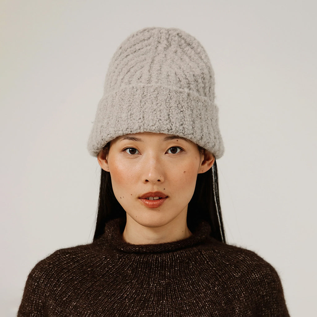 Bare Knitwear Woman Colette Boucle Beanie Mushroom Grey