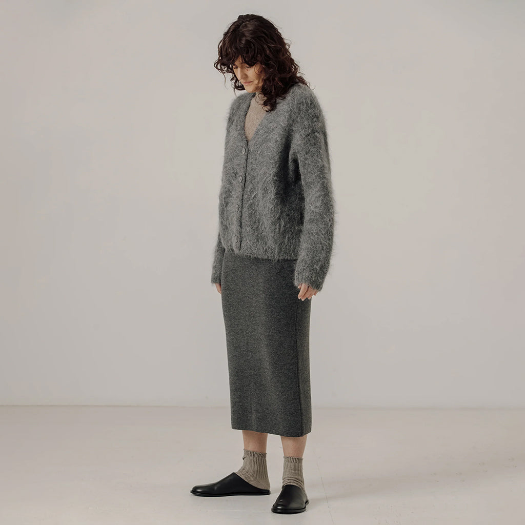 Bare Knitwear Woman Suri Alpaca Cardigan Stone Grey