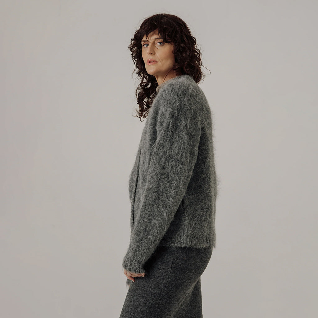 Bare Knitwear Woman Suri Alpaca Cardigan Stone Grey