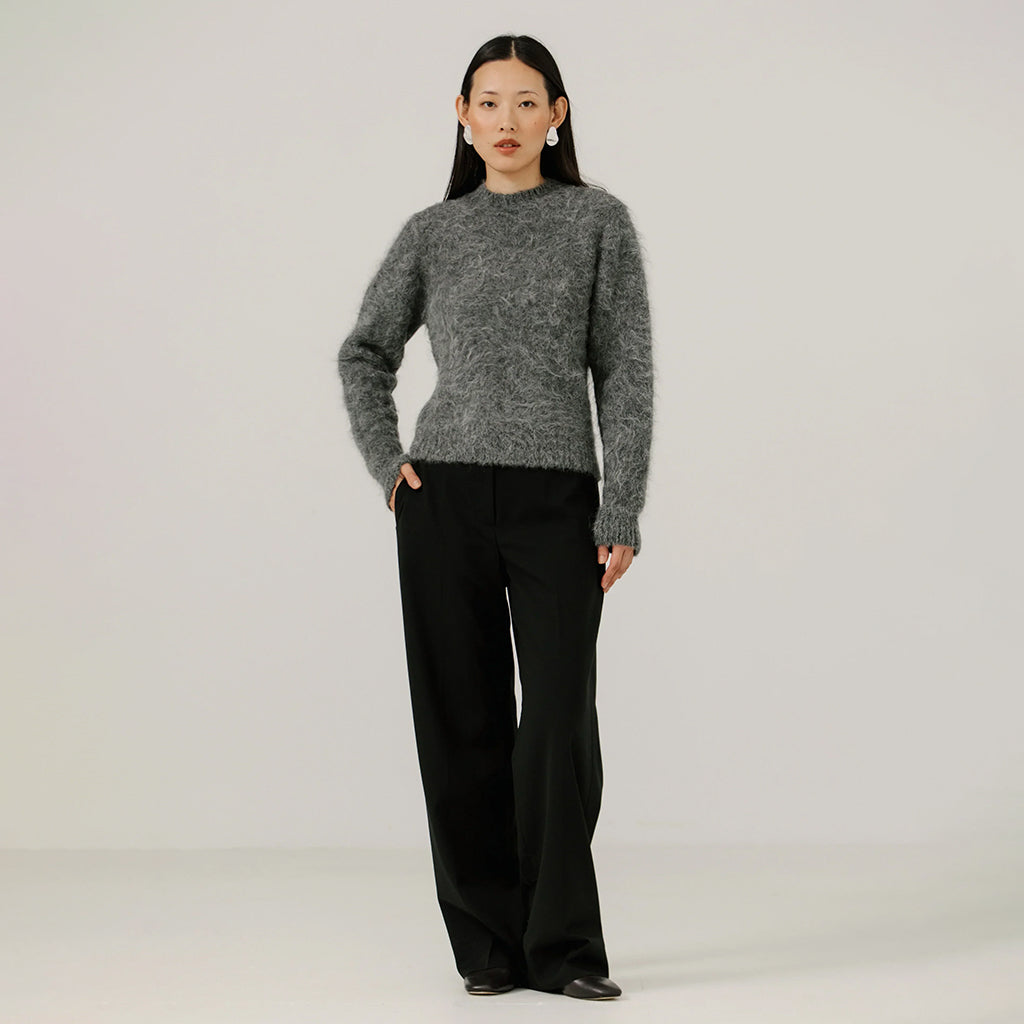 Bare Knitwear Woman Suri Alpaca Crewneck Sweater Stone Grey