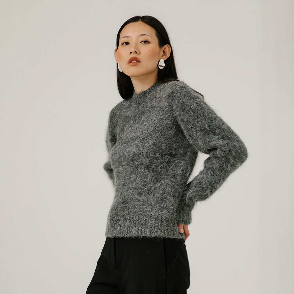 Bare Knitwear Woman Suri Alpaca Crewneck Sweater Stone Grey