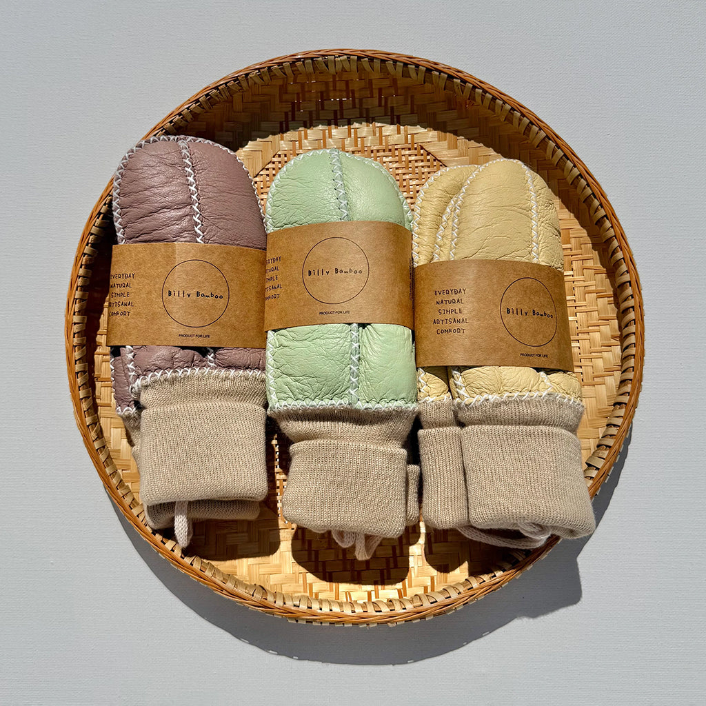 Billy Bamboo Child Shearling Mittens Matcha Cream Green
