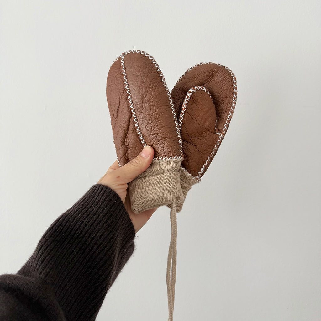 Billy Bamboo Child Shearling Mittens Caramel Brown