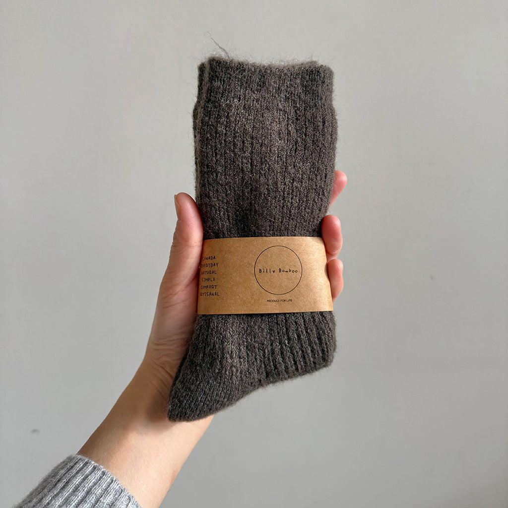 Billy Bamboo Woman Alpaca Cabin Socks Black Coffee Brown
