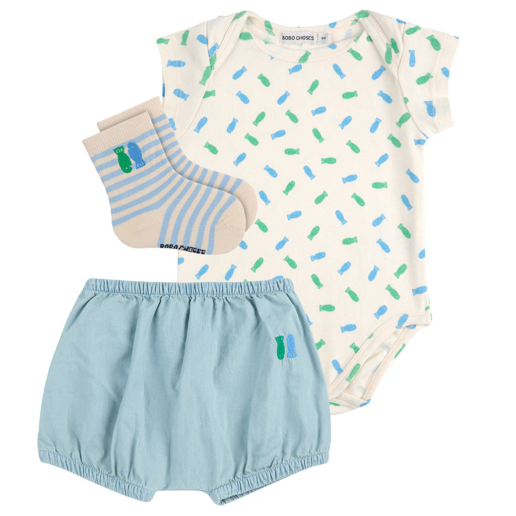 Bobo Choses Baby Lucky Fish Three Piece Gift Set Blue