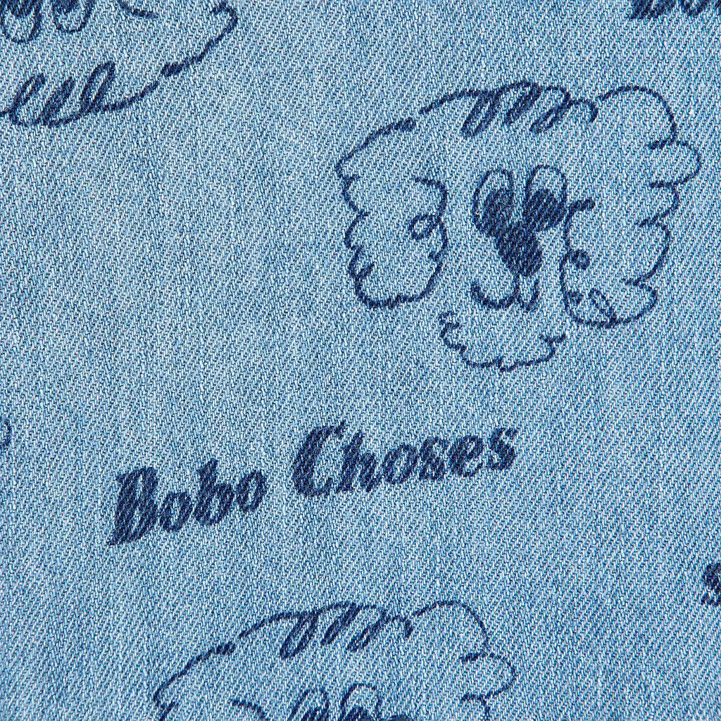 Bobo Choses Baby Denim Shirt All Over Pickles The Dog Print Light Blue