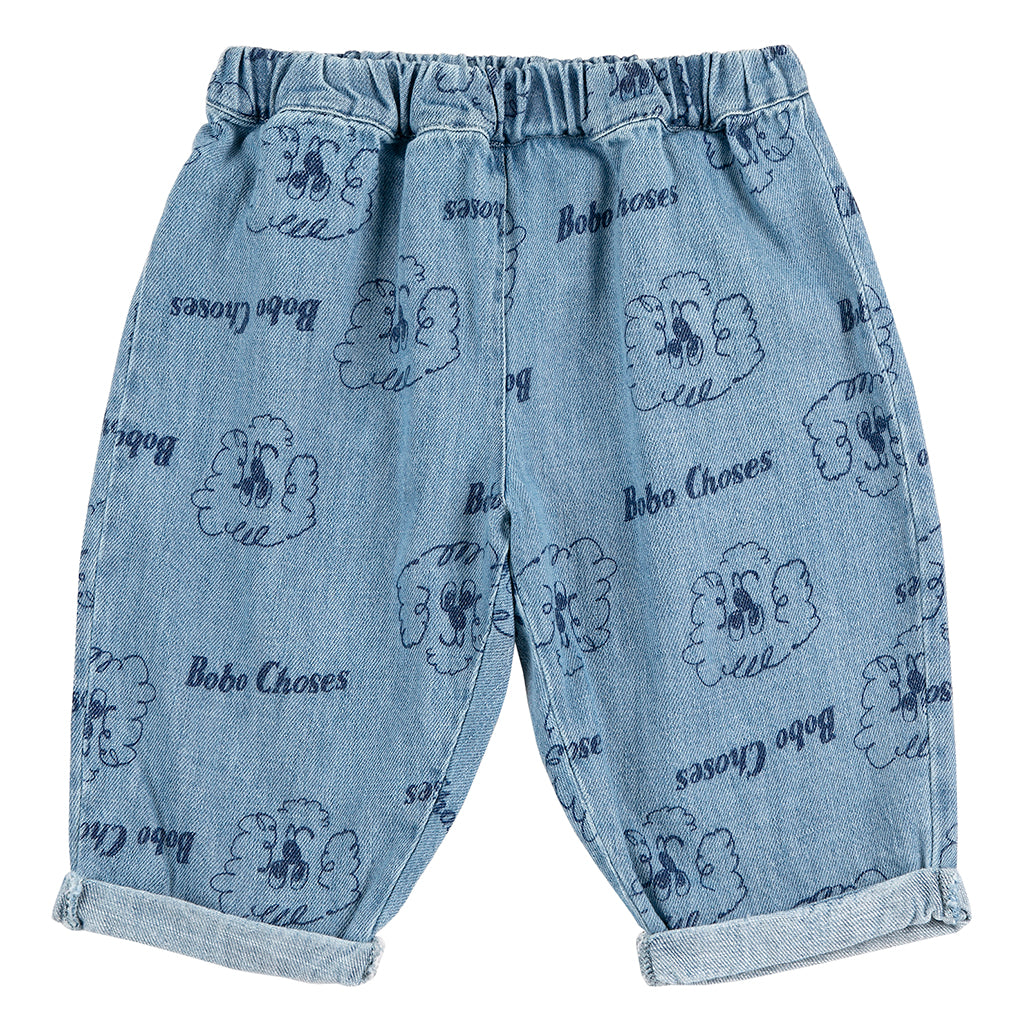 Bobo Choses Baby Denim Pants All Over Pickles The Dog Print Prussian Blue