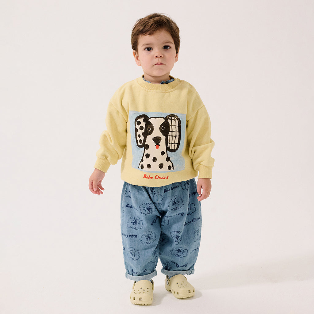 Bobo Choses Baby Denim Pants All Over Pickles The Dog Print Prussian Blue