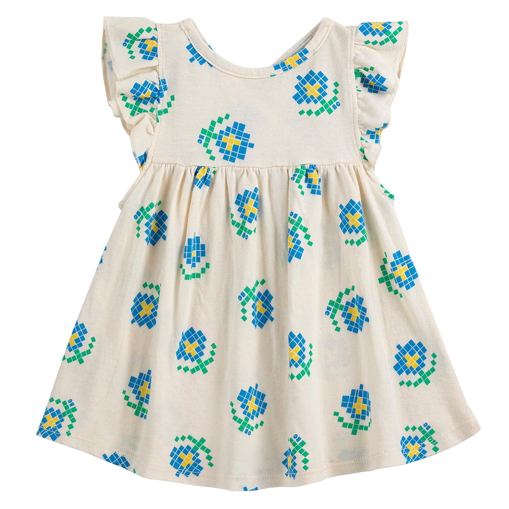 Bobo Choses Baby Dress All Over Pixel Flowers Print White