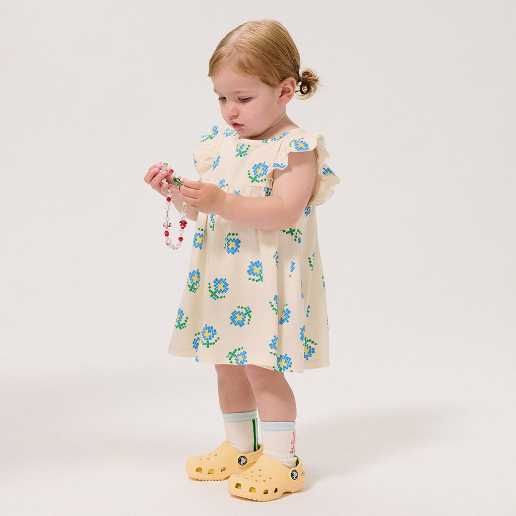 Bobo Choses Baby Dress All Over Pixel Flowers Print White
