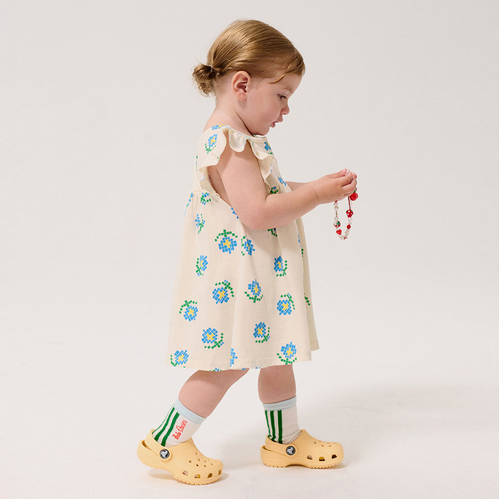 Bobo Choses Baby Dress All Over Pixel Flowers Print White