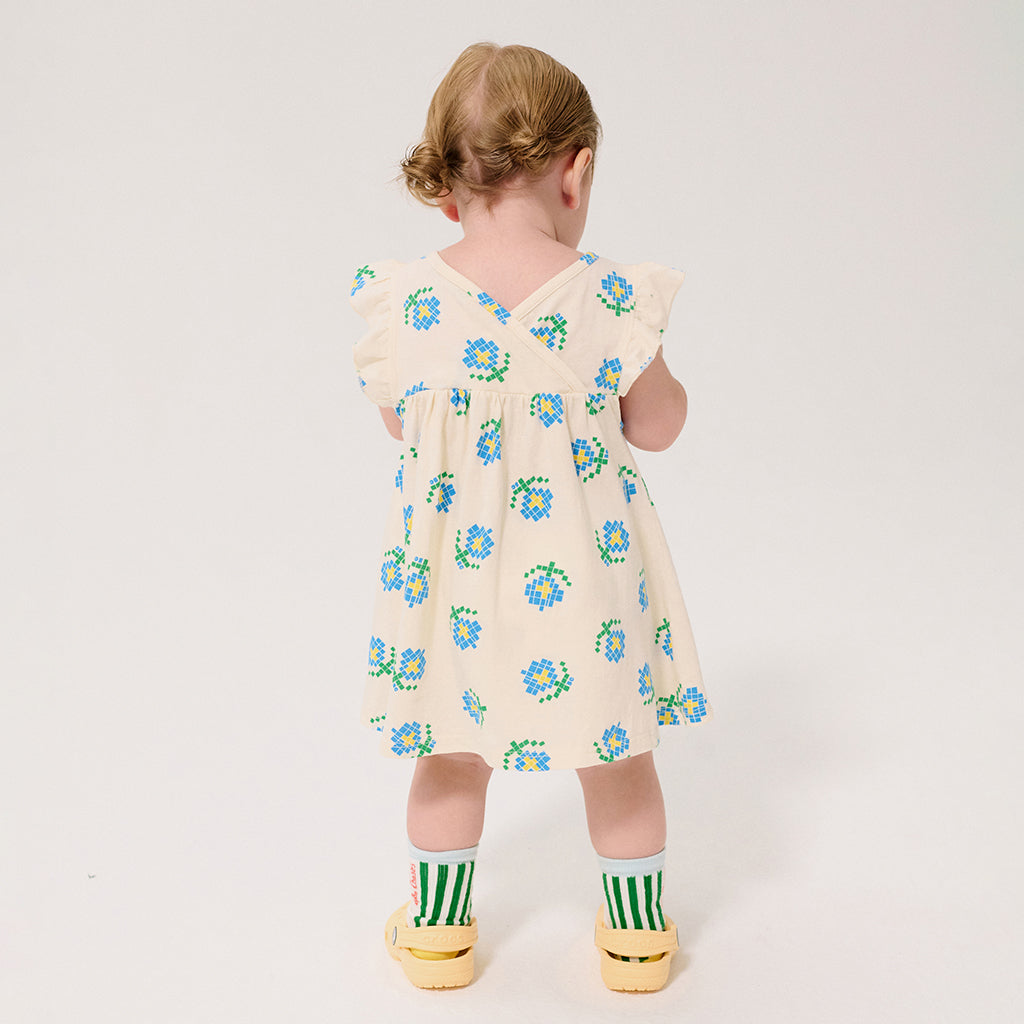 Bobo Choses Baby Dress All Over Pixel Flowers Print White