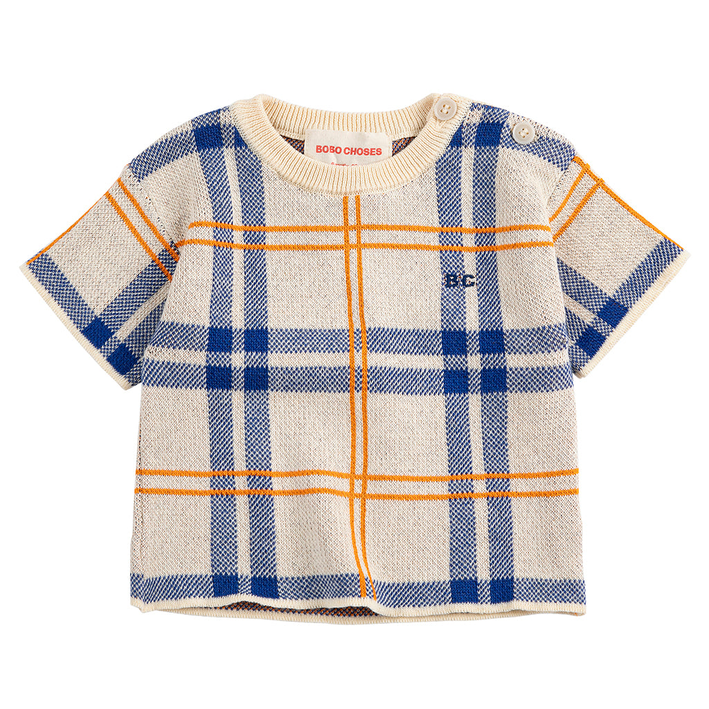 Bobo Choses Baby Knit T-shirt Fun Tartan Print Multicolour