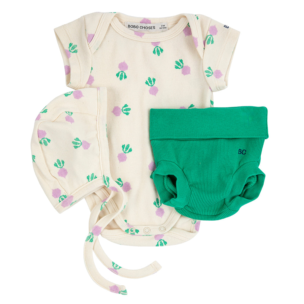 Bobo Choses Baby Three Piece Gift Set Pixel Sugar Beet Print White