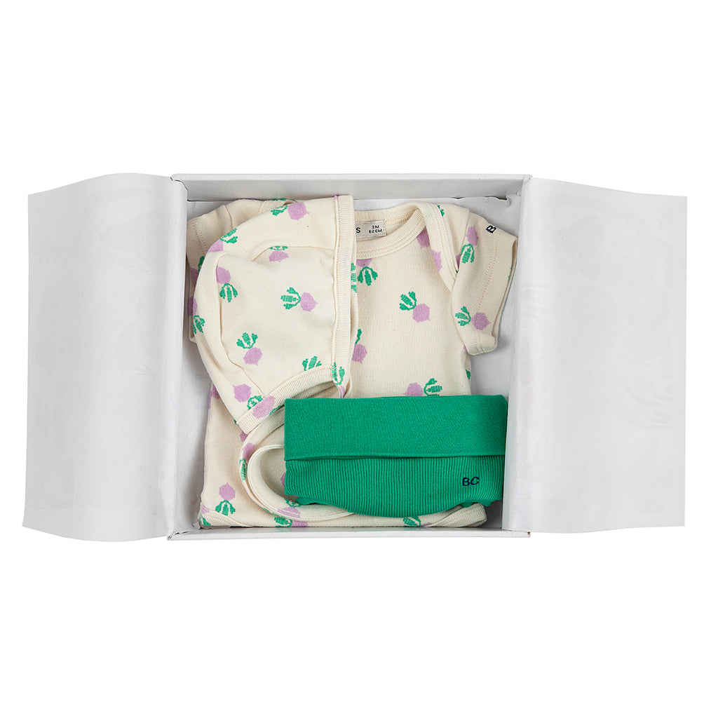 Bobo Choses Baby Three Piece Gift Set Pixel Sugar Beet Print White