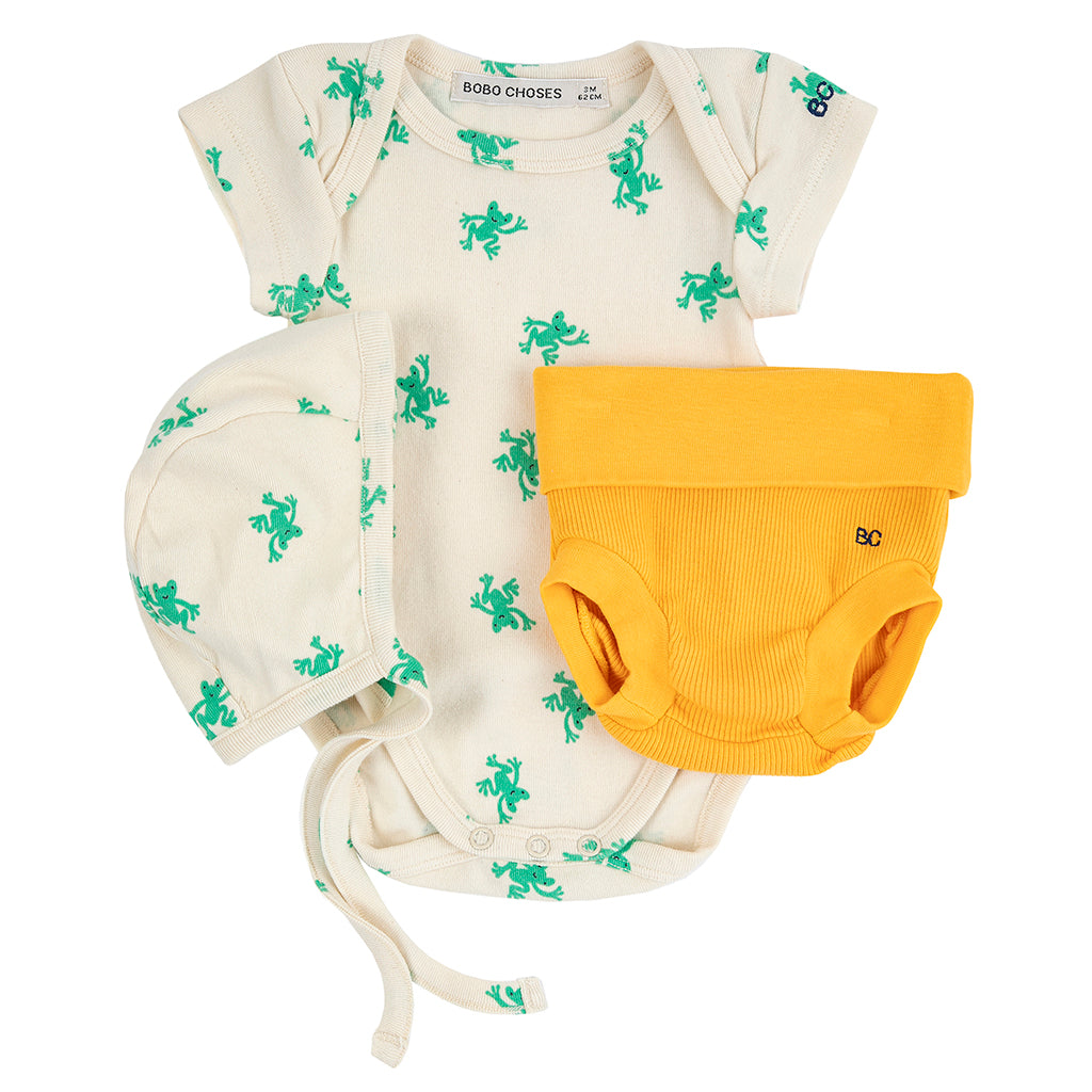 Bobo Choses Baby Three Piece Gift Set Hopping Frog Print White