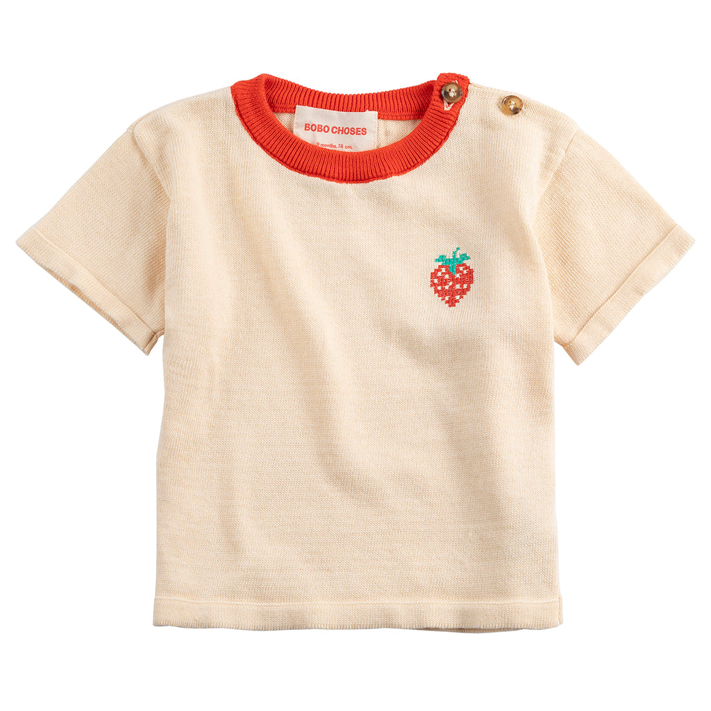 Bobo Choses Baby Knit T-shirt Pixel Strawberry White