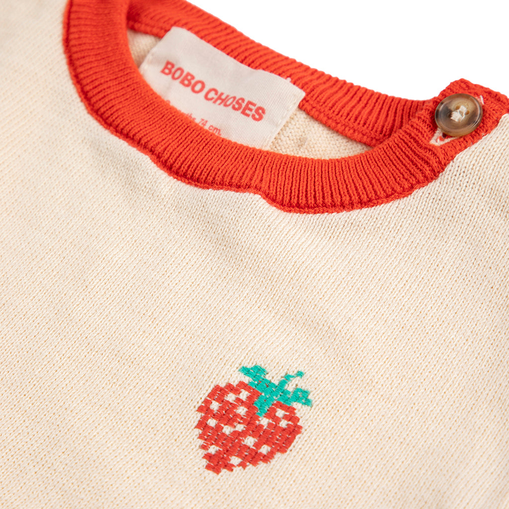 Bobo Choses Baby Knit T-shirt Pixel Strawberry White