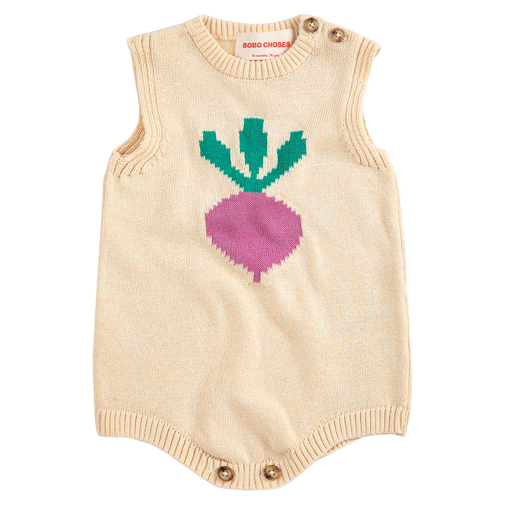 Bobo Choses Baby Knit Romper Pixel Sugar Beet Cream
