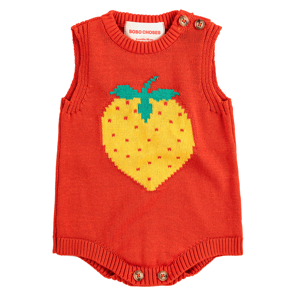 Bobo Choses Baby Knit Romper Pixel Strawberry Red
