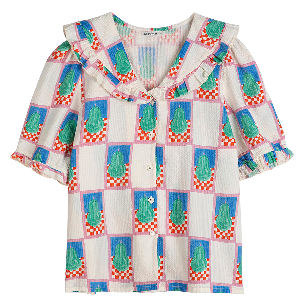 Bobo Choses Woman Collar Blouse Simple Pear Print White