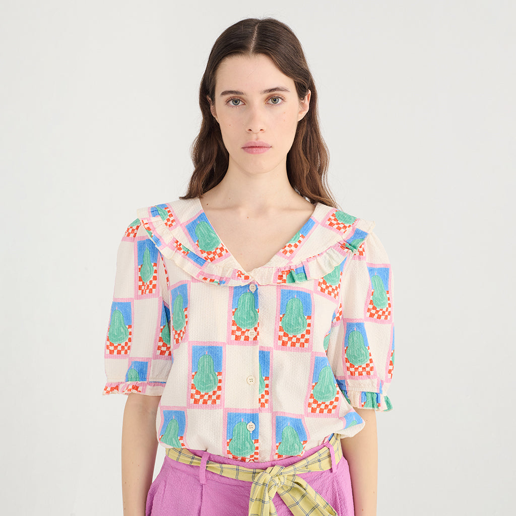 Bobo Choses Woman Collar Blouse Simple Pear Print White