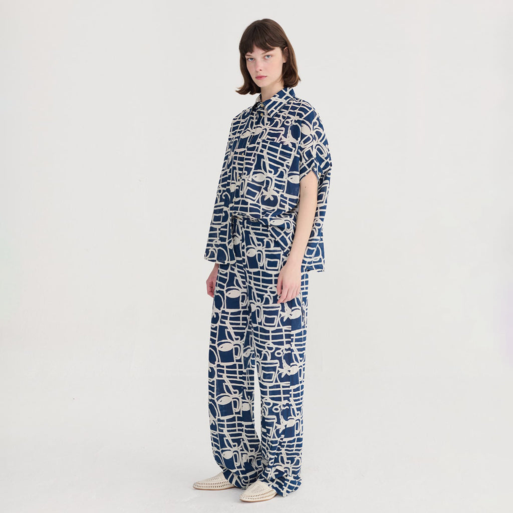 Bobo Choses Woman Oversize Blouse Cookery Festival Print Navy Blue