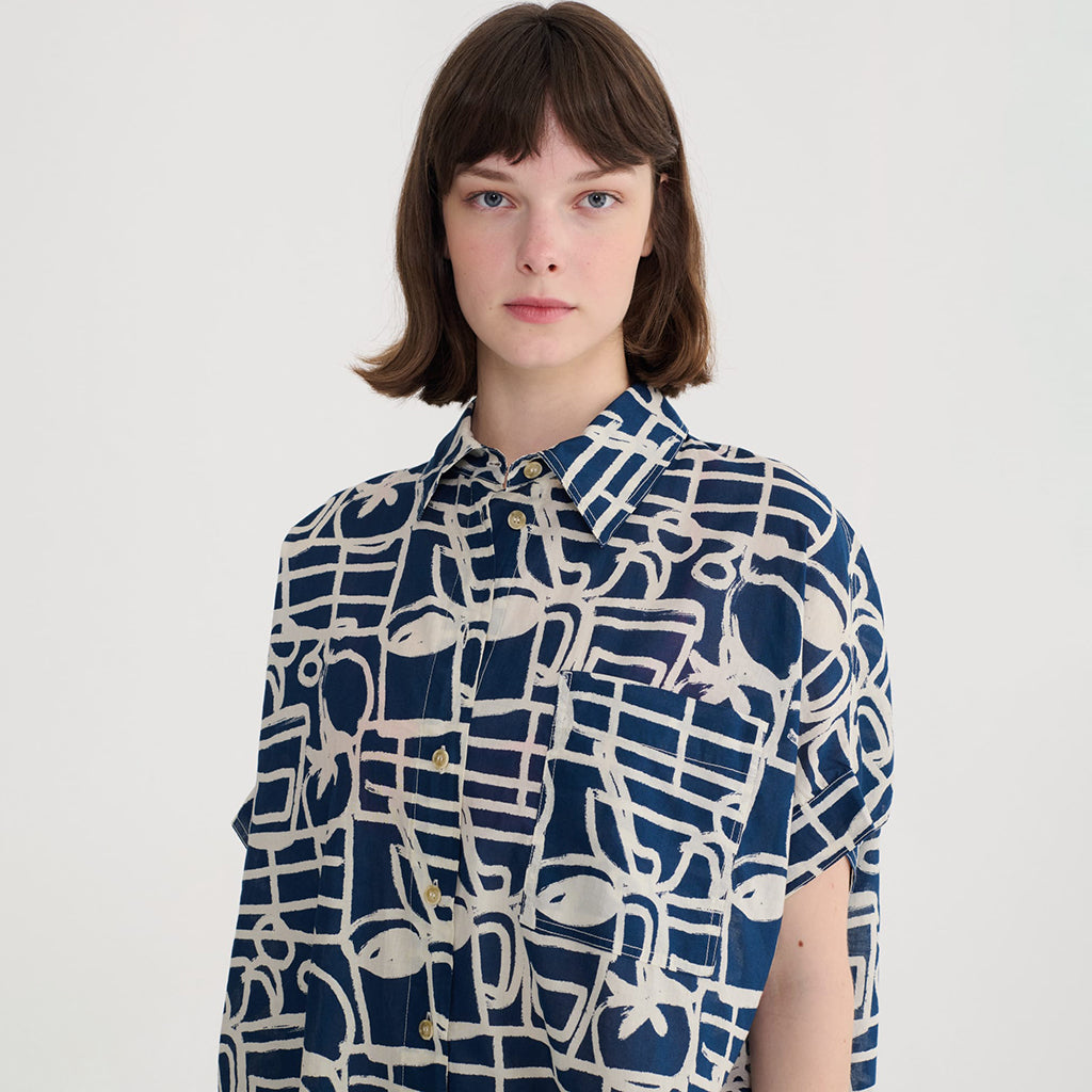 Bobo Choses Woman Oversize Blouse Cookery Festival Print Navy Blue