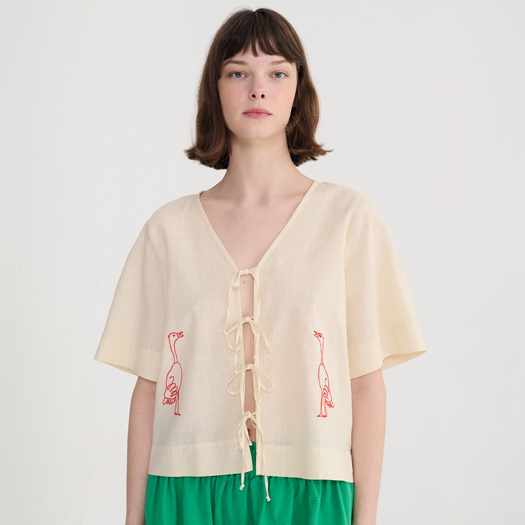 Bobo Choses Woman Tied Blouse Embroidery White