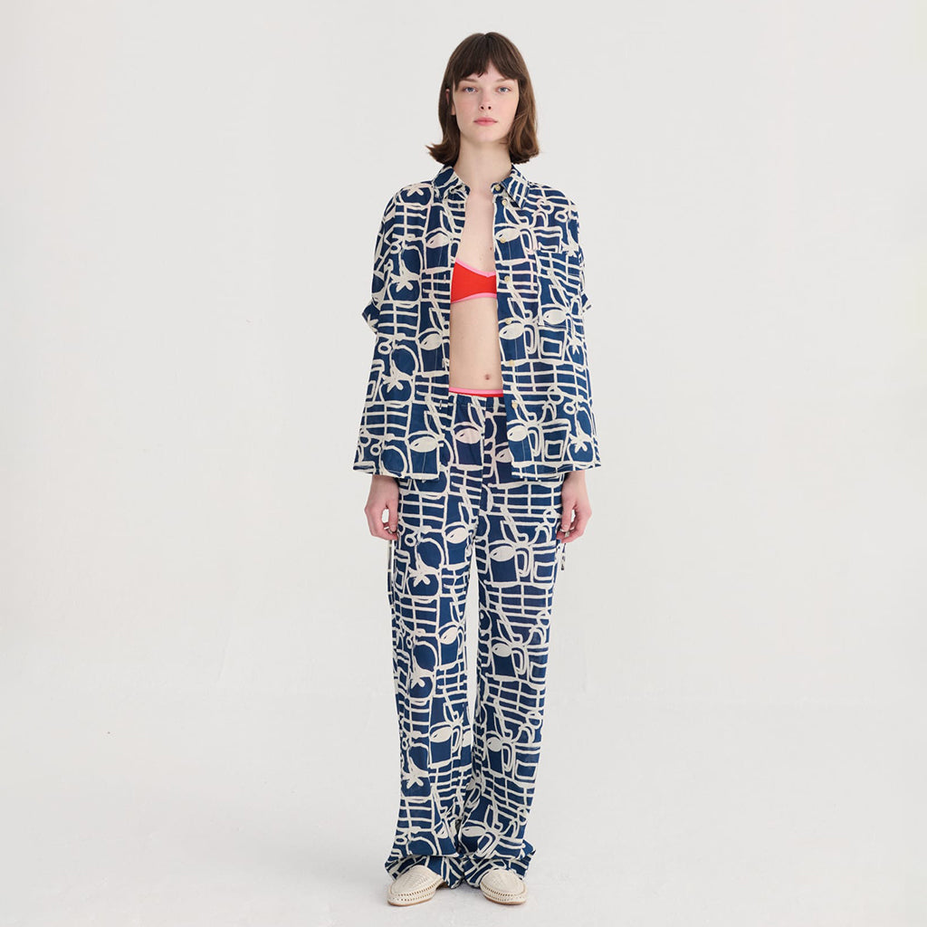 Bobo Choses Woman Wide Leg Pants Cookery Festival Print Navy Blue