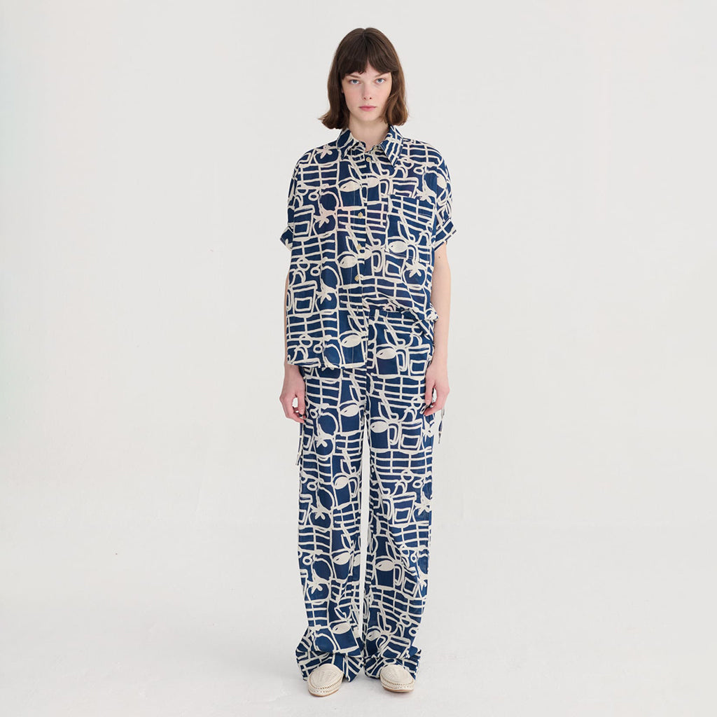 Bobo Choses Woman Wide Leg Pants Cookery Festival Print Navy Blue