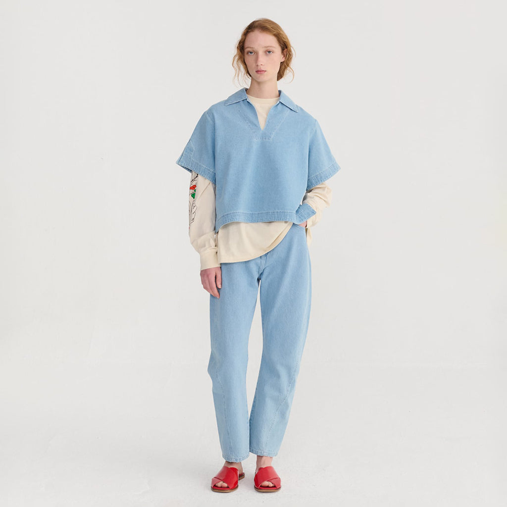 Bobo Choses Woman High Waist Pants Simple Pear Print Light Blue