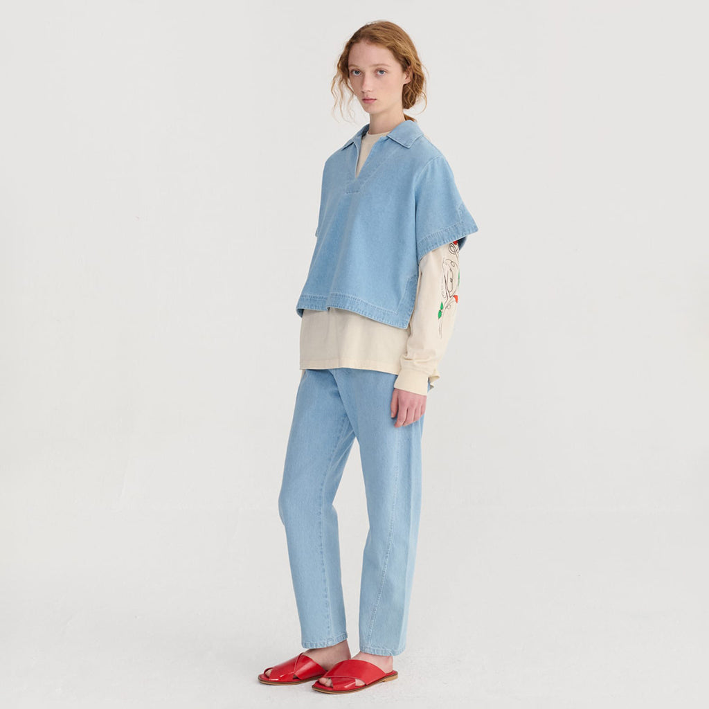 Bobo Choses Woman High Waist Pants Simple Pear Print Light Blue