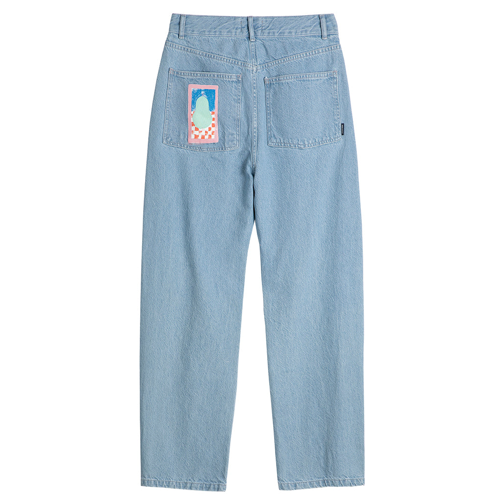 Bobo Choses Woman High Waist Pants Simple Pear Print Light Blue