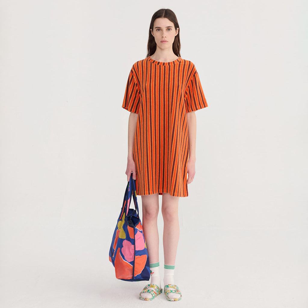 Bobo Choses Woman Terry Short Dress Orange Stripes