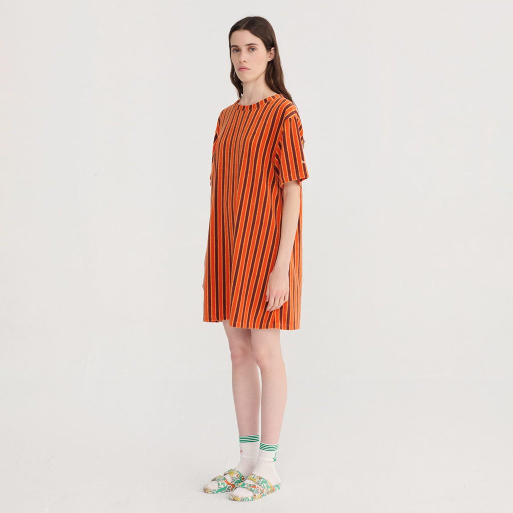 Bobo Choses Woman Terry Short Dress Orange Stripes