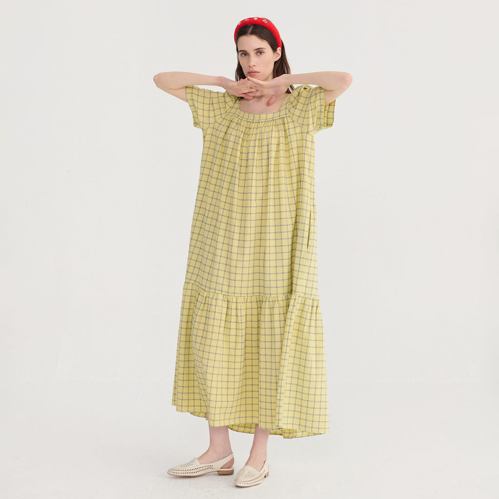 Bobo Choses Woman Dress Spicy Window Pane Print Yellow