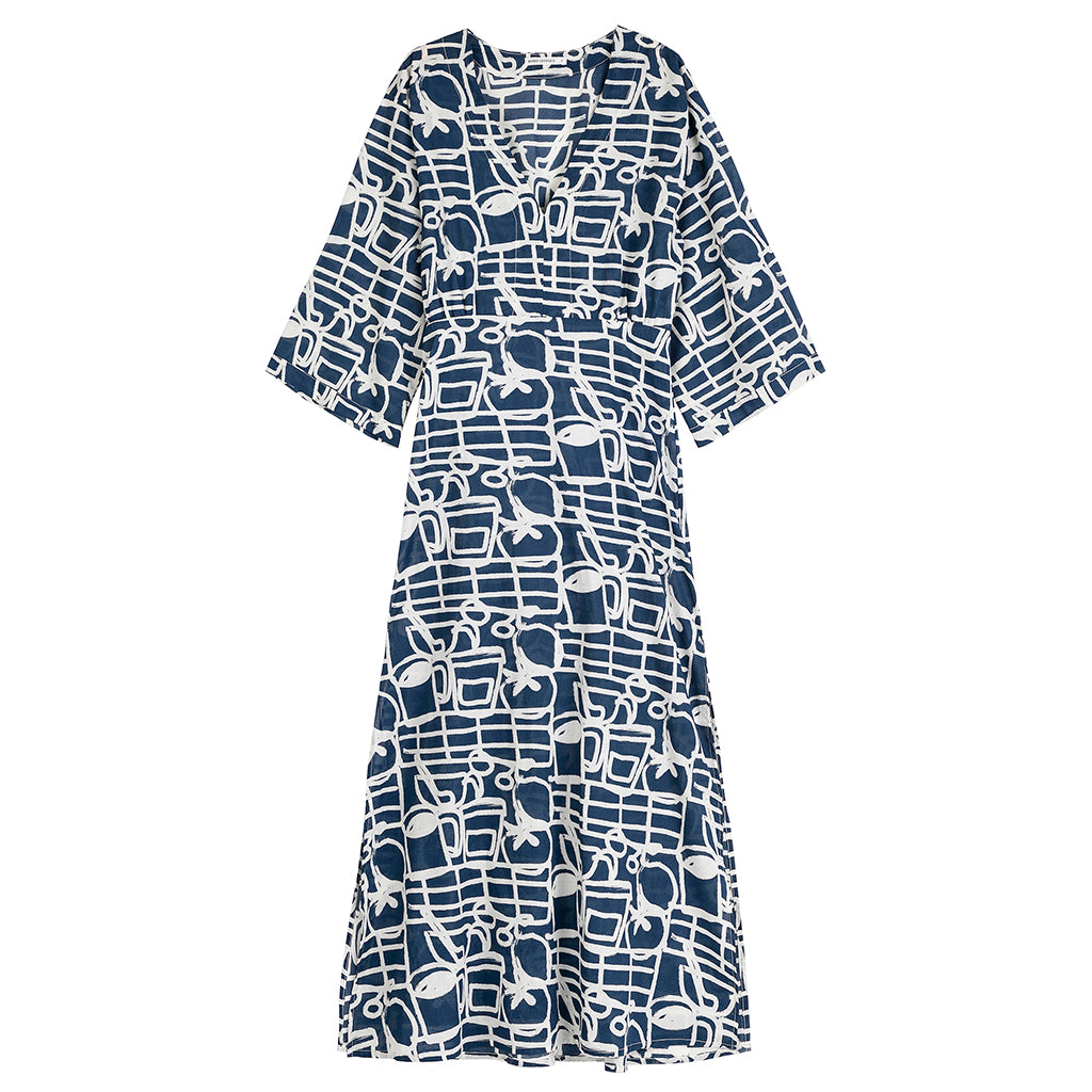 Bobo Choses Woman V-Neck Dress Cookery Festival Print Navy Blue