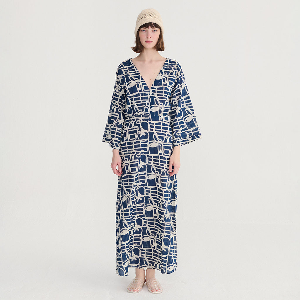 Bobo Choses Woman V-Neck Dress Cookery Festival Print Navy Blue