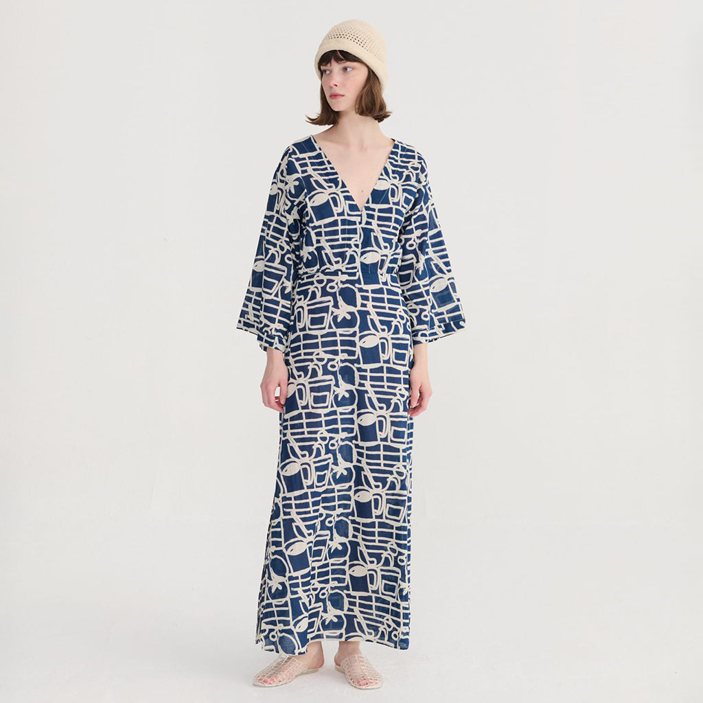 Bobo Choses Woman V-Neck Dress Cookery Festival Print Navy Blue