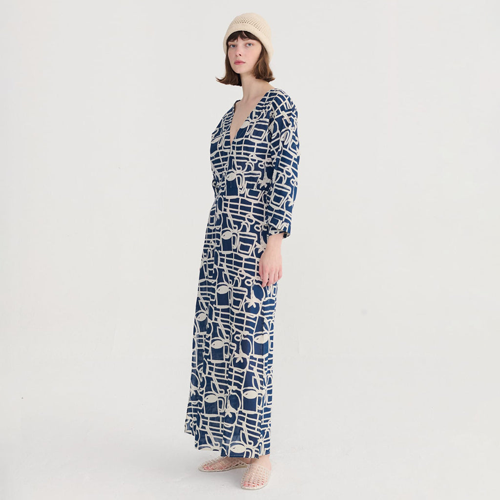 Bobo Choses Woman V-Neck Dress Cookery Festival Print Navy Blue