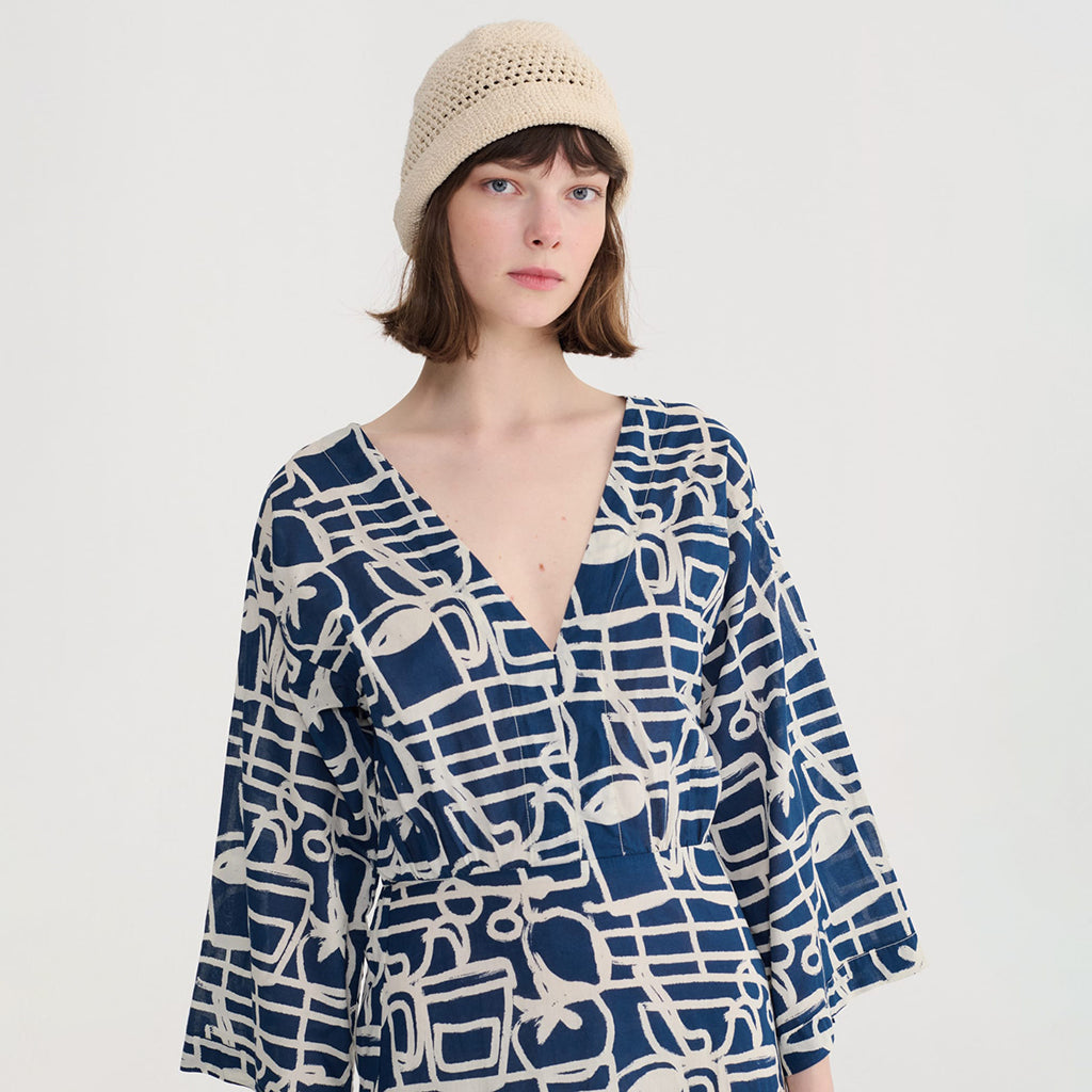 Bobo Choses Woman V-Neck Dress Cookery Festival Print Navy Blue