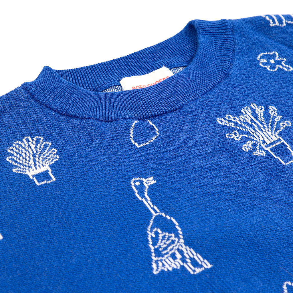 Bobo Choses Woman Knit T-shirt Jacquard Summer Trip Pattern Blue
