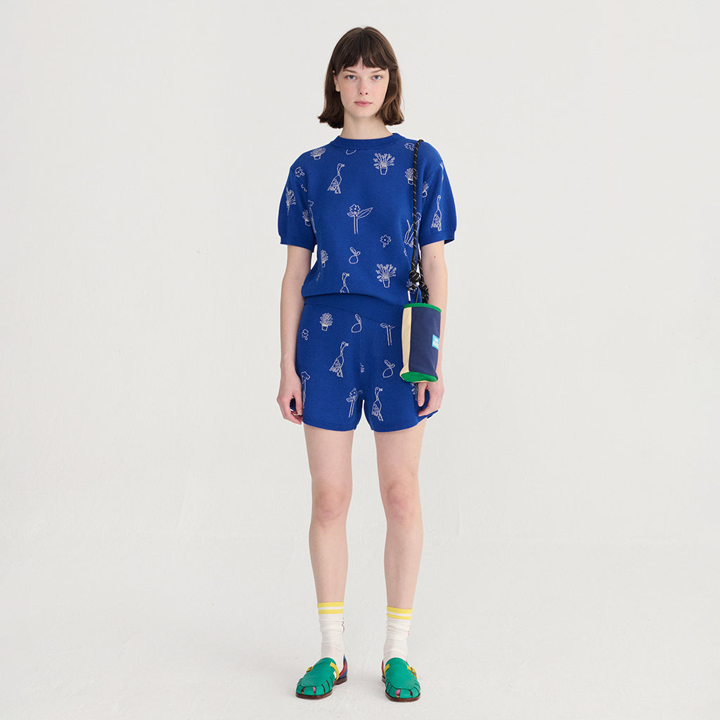 Bobo Choses Woman Knit T-shirt Jacquard Summer Trip Pattern Blue