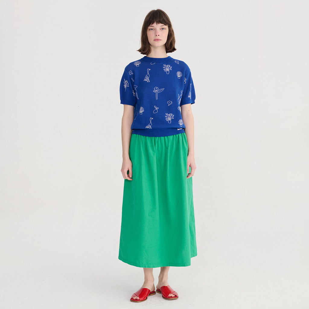 Bobo Choses Woman Knit T-shirt Jacquard Summer Trip Pattern Blue