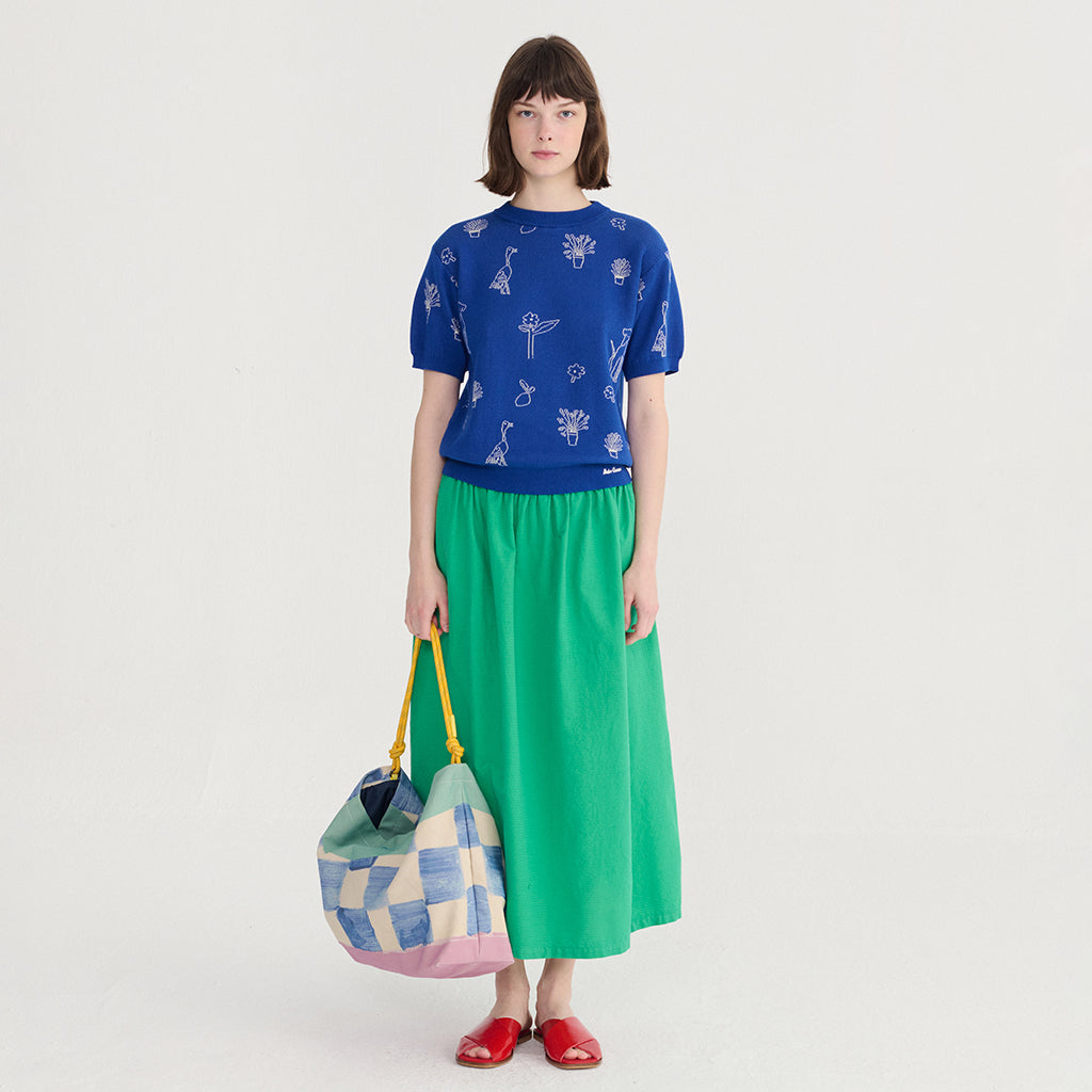 Bobo Choses Woman Knit T-shirt Jacquard Summer Trip Pattern Blue