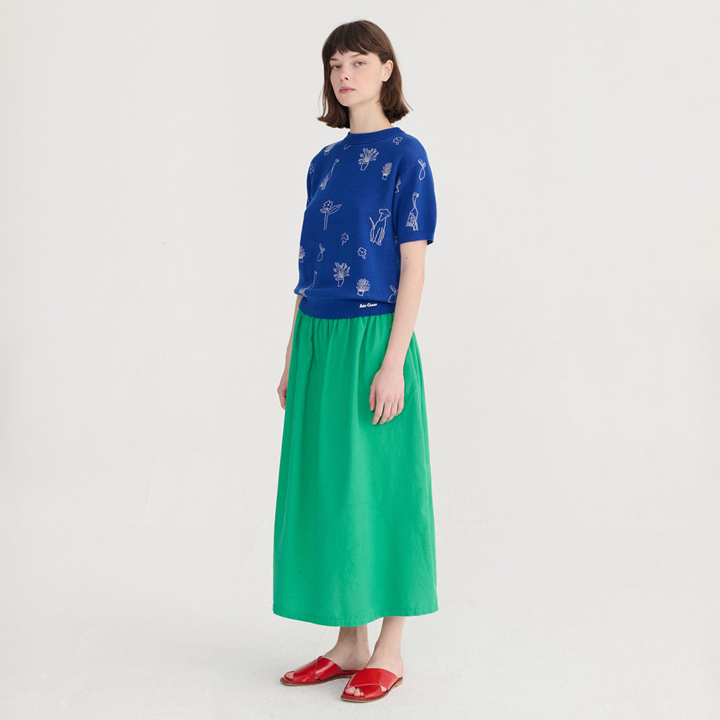 Bobo Choses Woman Knit T-shirt Jacquard Summer Trip Pattern Blue