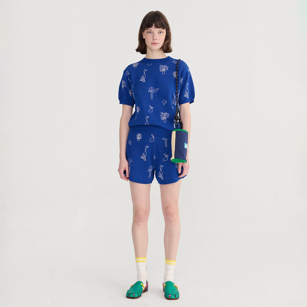 Bobo Choses Woman Knit Shorts Jacquard Summer Trip Pattern Blue