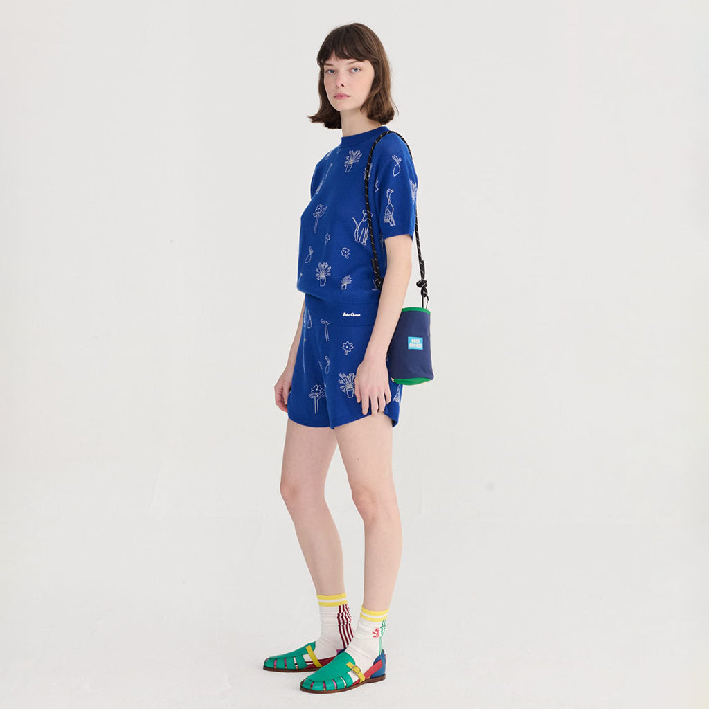 Bobo Choses Woman Knit Shorts Jacquard Summer Trip Pattern Blue